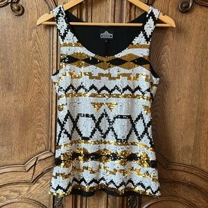 Angie Black Gold and White Sequin Top